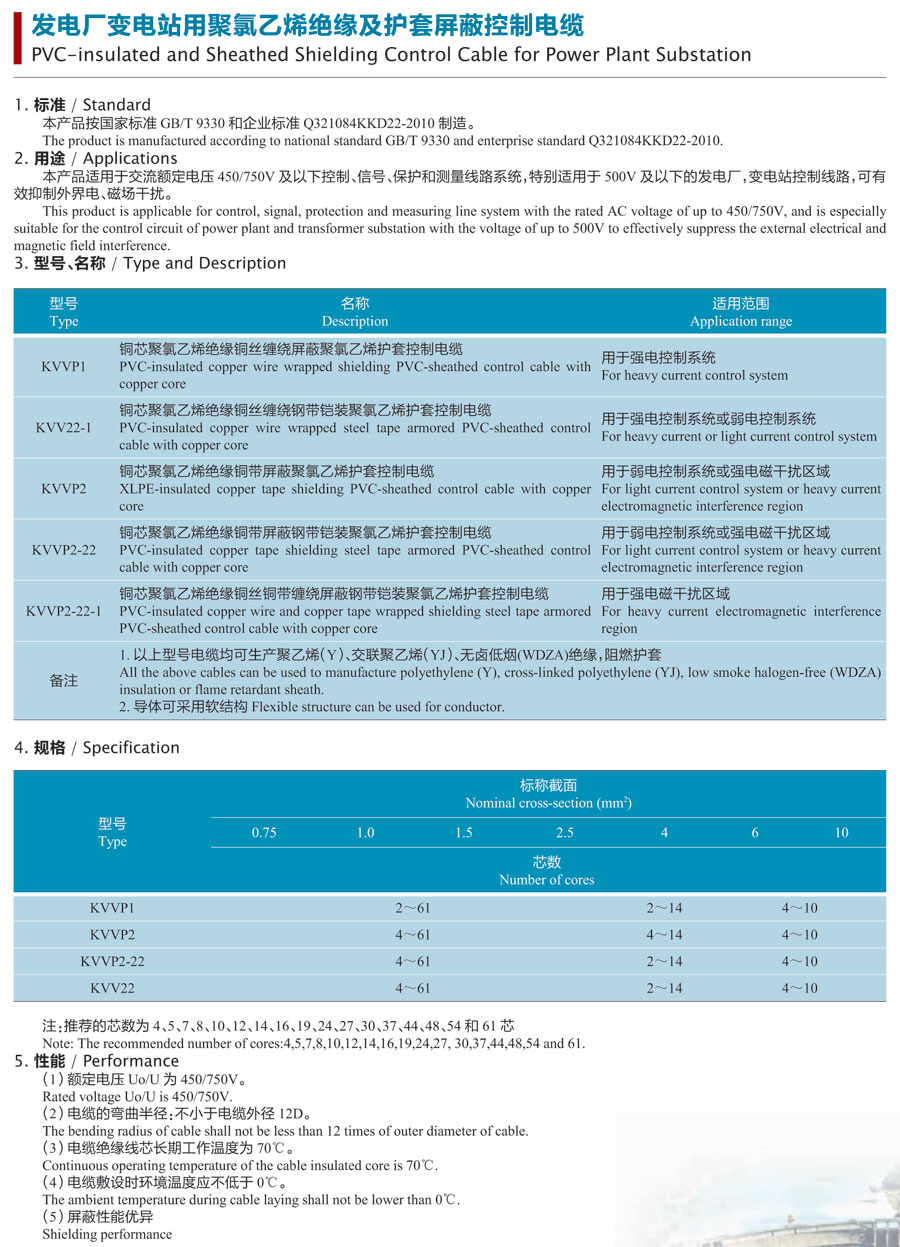 发电厂变电站用聚氯乙烯绝缘及护套屏蔽控制电缆