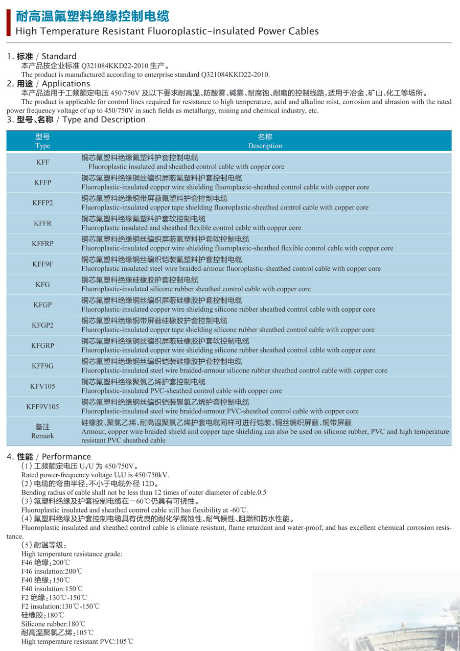 耐高温氟塑料绝缘控制电缆