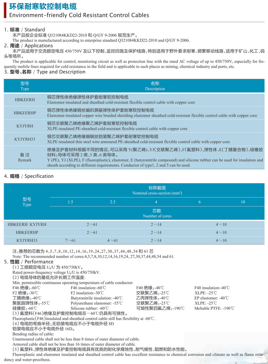 环保耐寒软控制电缆